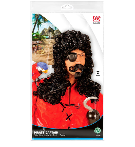 Widmann Captain's Wig – Schwarze Herrenperücke mit Schnurrbart & Kinnbart - Fasnacht24.ch