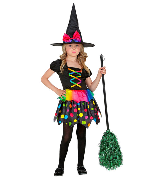 Widmann Hexe Kinderkostüm – Regenbogen Satin Kleid & Konfetti Hut - Fasnacht24.ch
