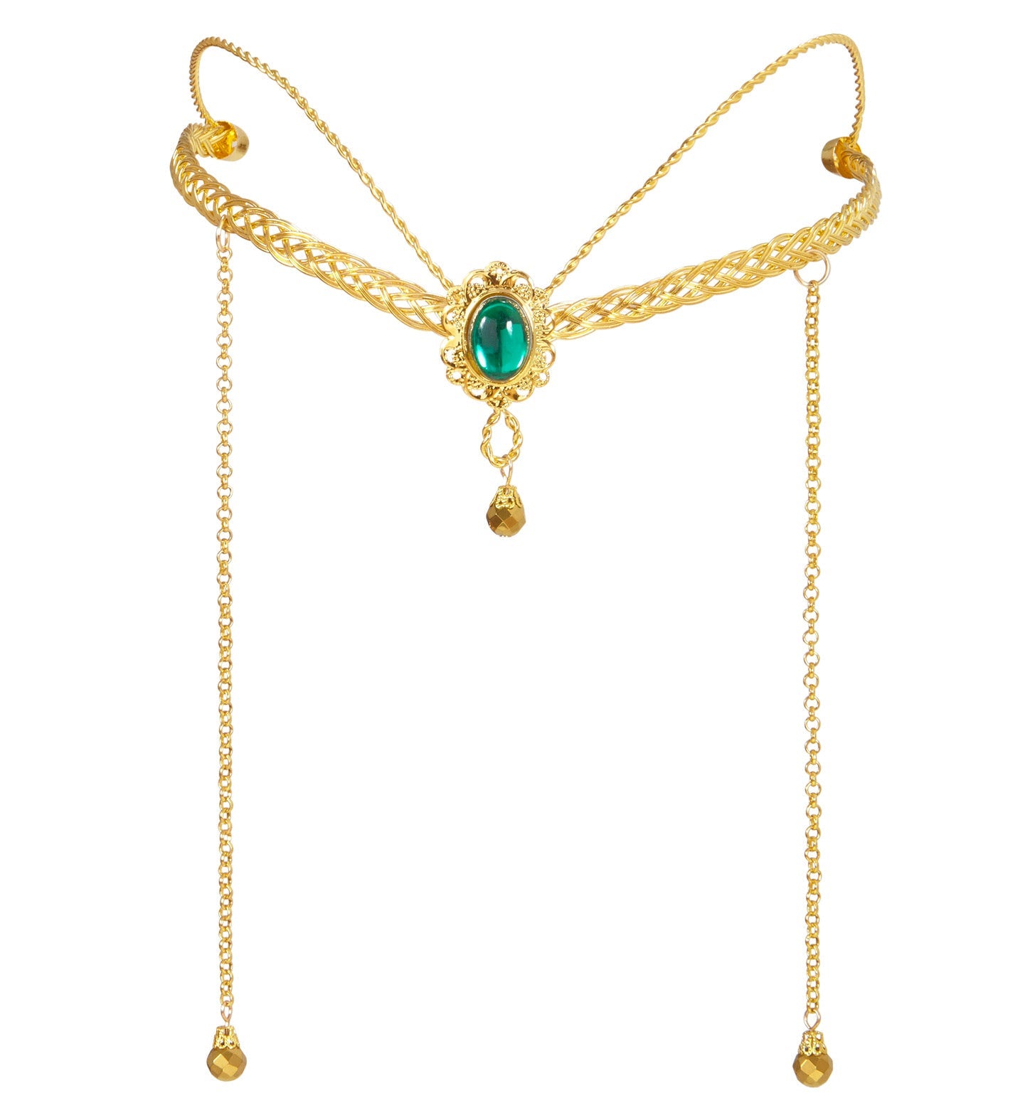 Goldenes Elfen-Diadem mit filigranen, handgeformten Vines und funkelnden Kristallen.