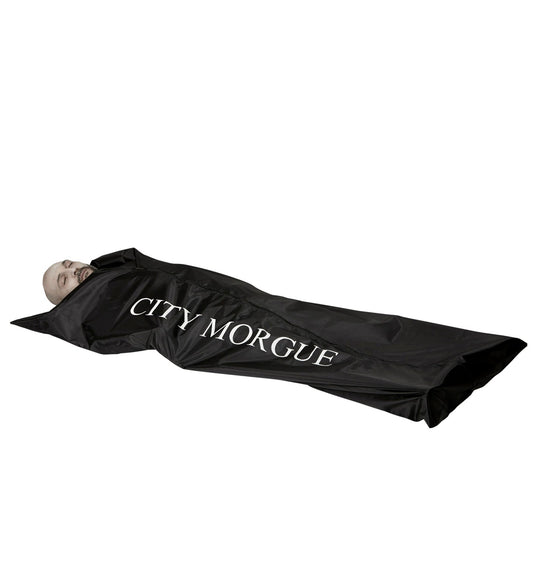 Schwarzer Leichensack von Widmann, 185x75cm, mit robuster Naht und zwei Reißverschlüssen.