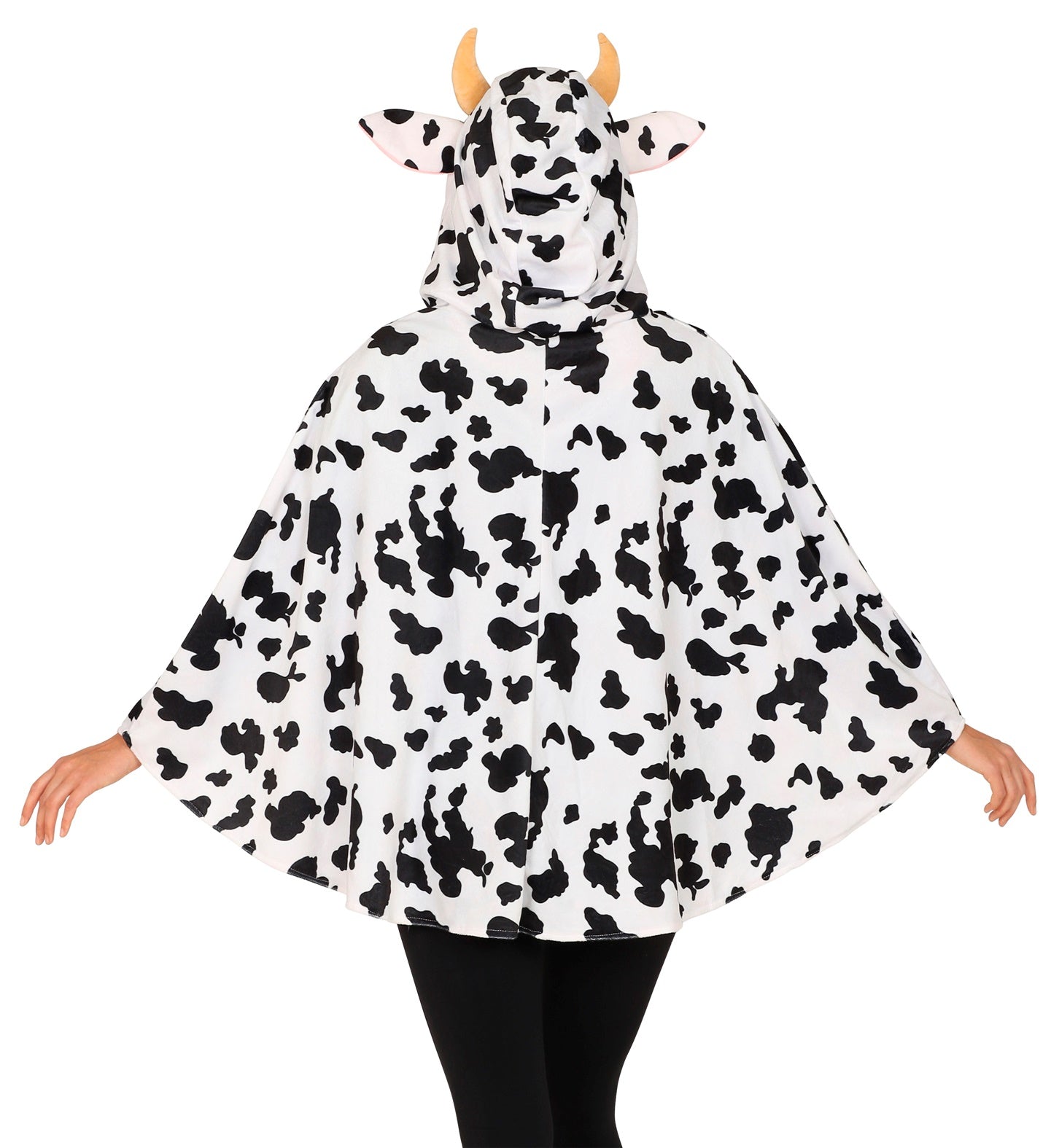 Widmann Kuh Poncho aus weißem Fleece mit Kapuze, Kuhohren und rosa Euterprint für Erwachsene