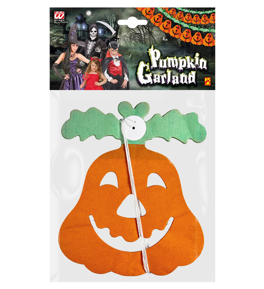 Orangefarbene Kürbis-Girlande aus Polyester, 400 cm lang, schwer entflammbar, für Halloween.