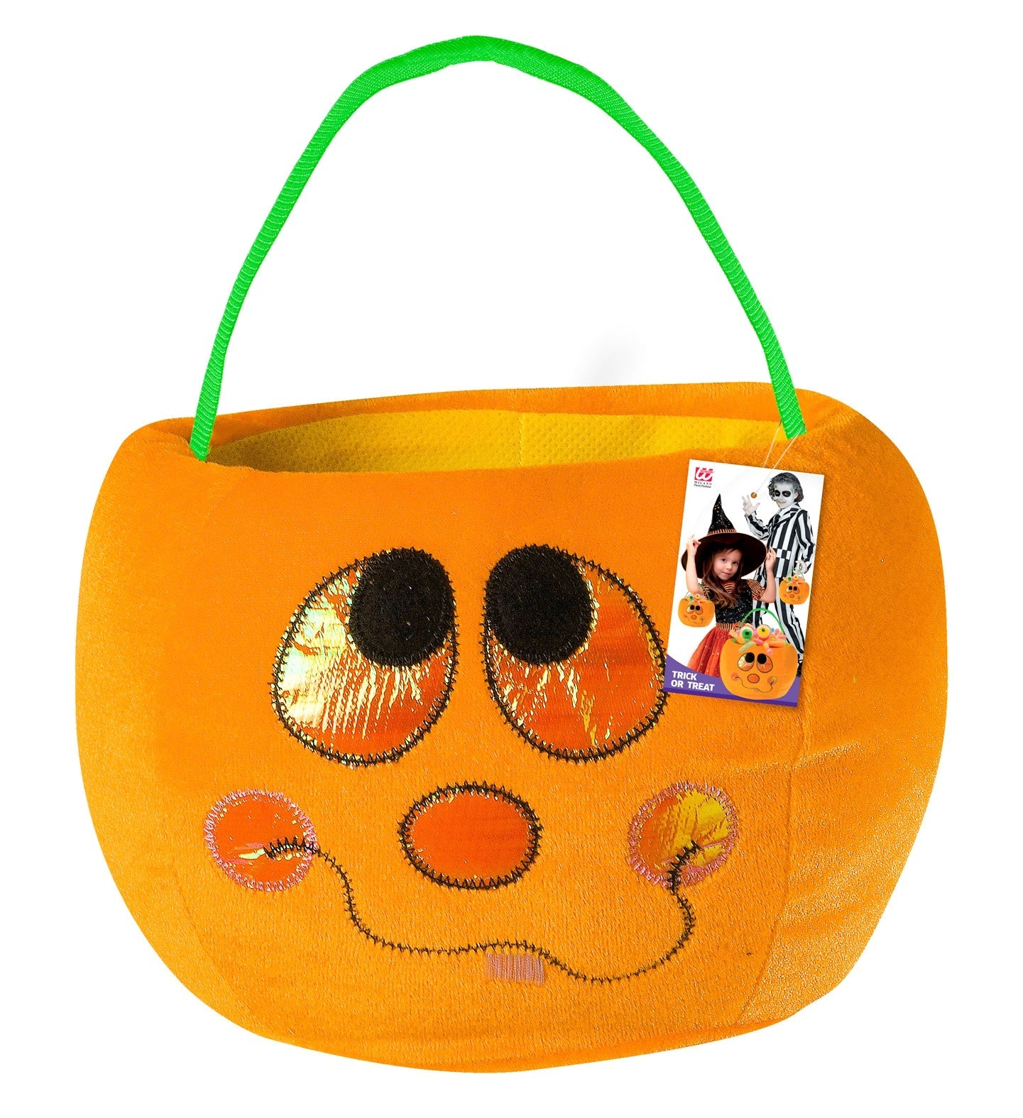 Orange Kürbis Trick-or-Treat Tasche aus Filz, 20x14 cm, mit Reißverschluss und kurzen Griffen.