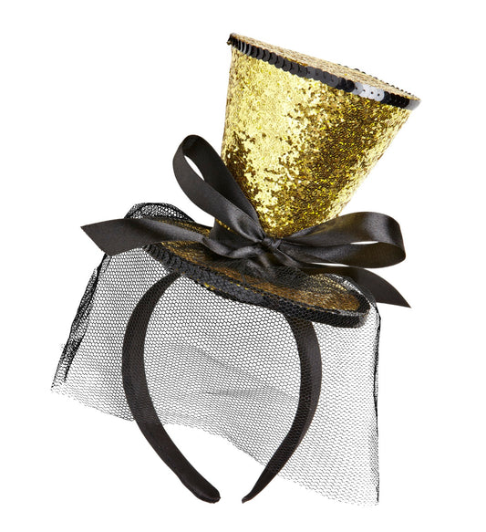 Widmann Mini Glitter Zylinder Haarreif mit Schleier – Gold - Fasnacht24.ch