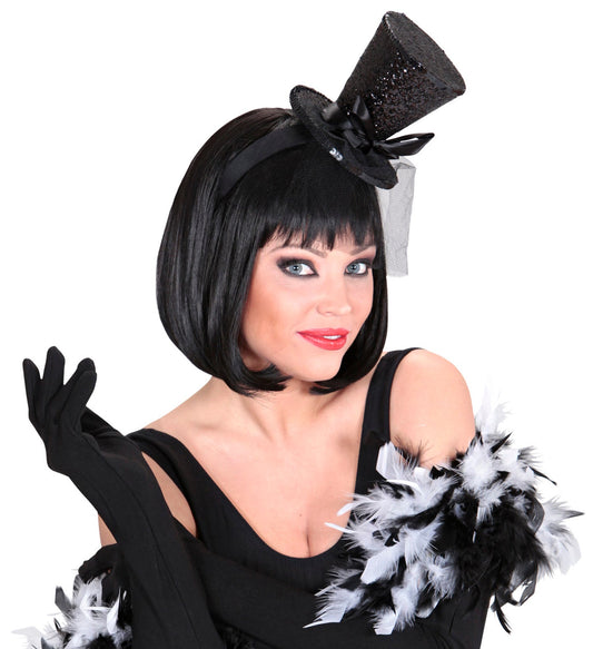 Widmann Mini Glitter Zylinder Haarclip â Schwarz mit Schleier - Fasnacht24.ch