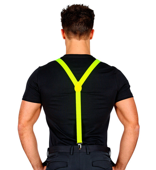 Neon gelbe, elastische und verstellbare Hosenträger mit Metallclips für Herren.