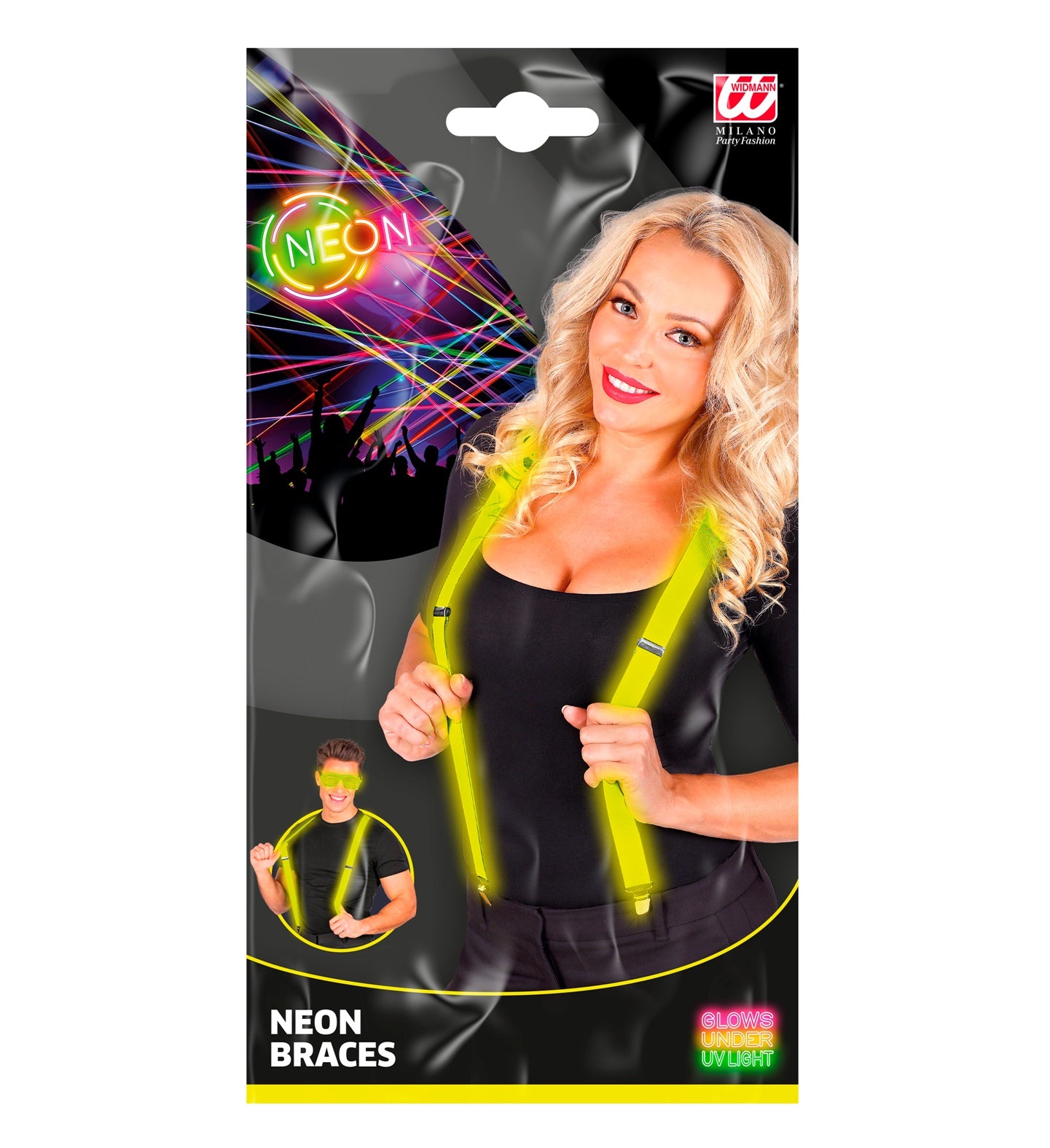 Einstellbare, elastische Hosenträger in leuchtendem Neon Gelb für Herren.