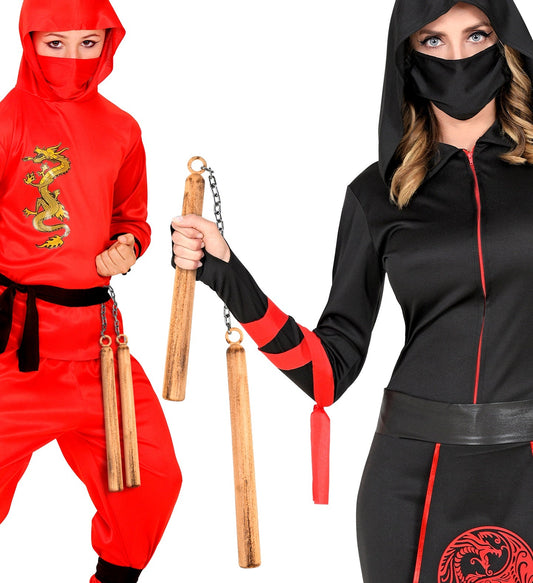 Widmann Ninja Nunchaku aus 30 cm Holzoptik mit strukturiertem Griff und kompaktem Design.