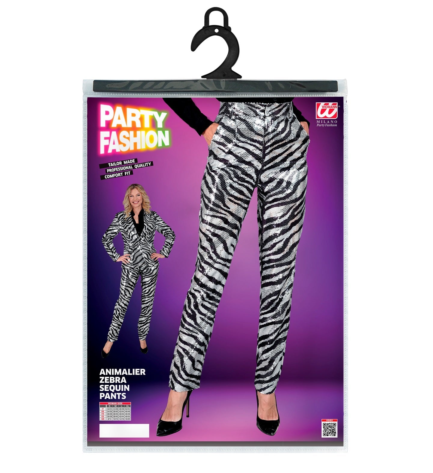 Silver and black sequin zebra print pants for women in relaxed fit.