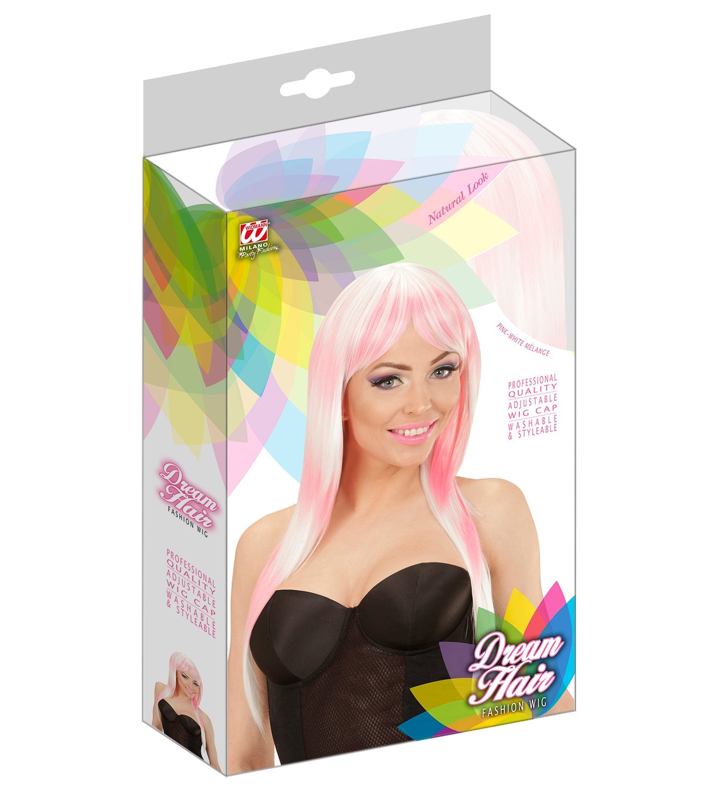 Widmann Dream Hair Fashion Perücke – Pink/Weiß, Hitzebeständig, Verstellbar - Fasnacht24.ch