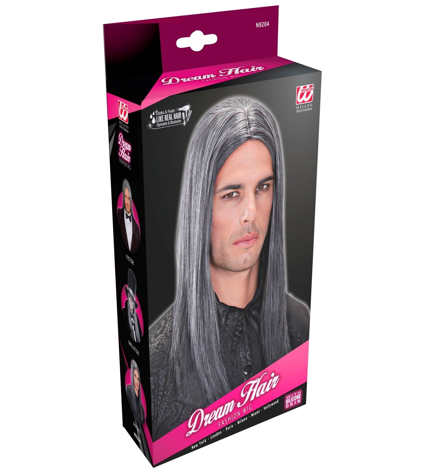 Widmann Dream Hair Victor – Graue Lange Perücke, Hitzebeständig - Fasnacht24.ch