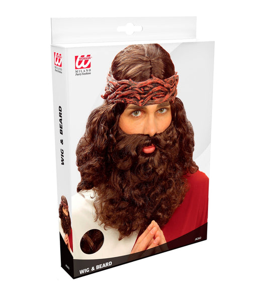 Braune Perücke und Bart-Set für Herren im biblischen Prophetenstil mit elastischer Passform