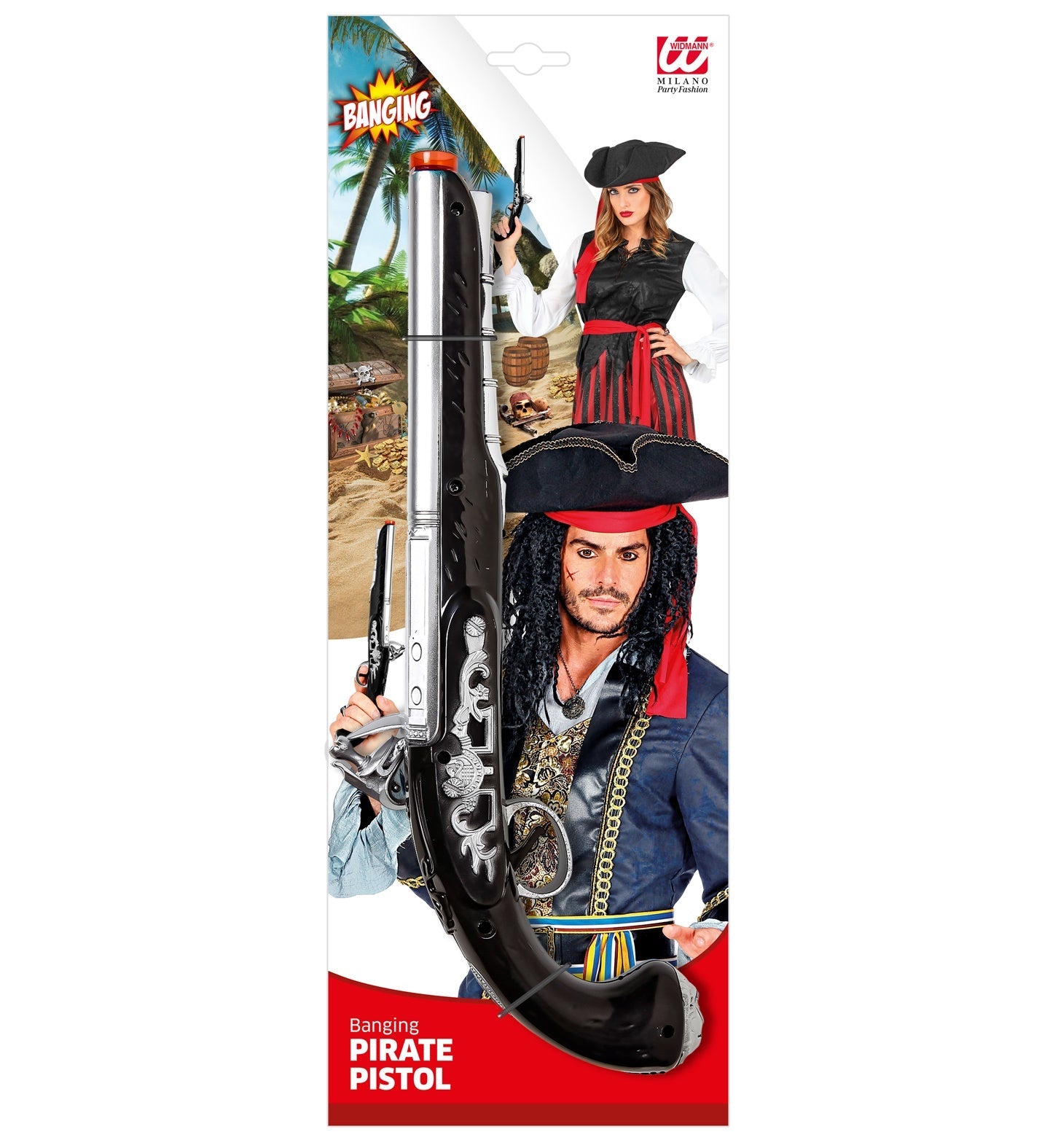 Piratenpistole in Schwarz mit Licht und Schussgeräusch, ideal für Kinderrollenspiele.
