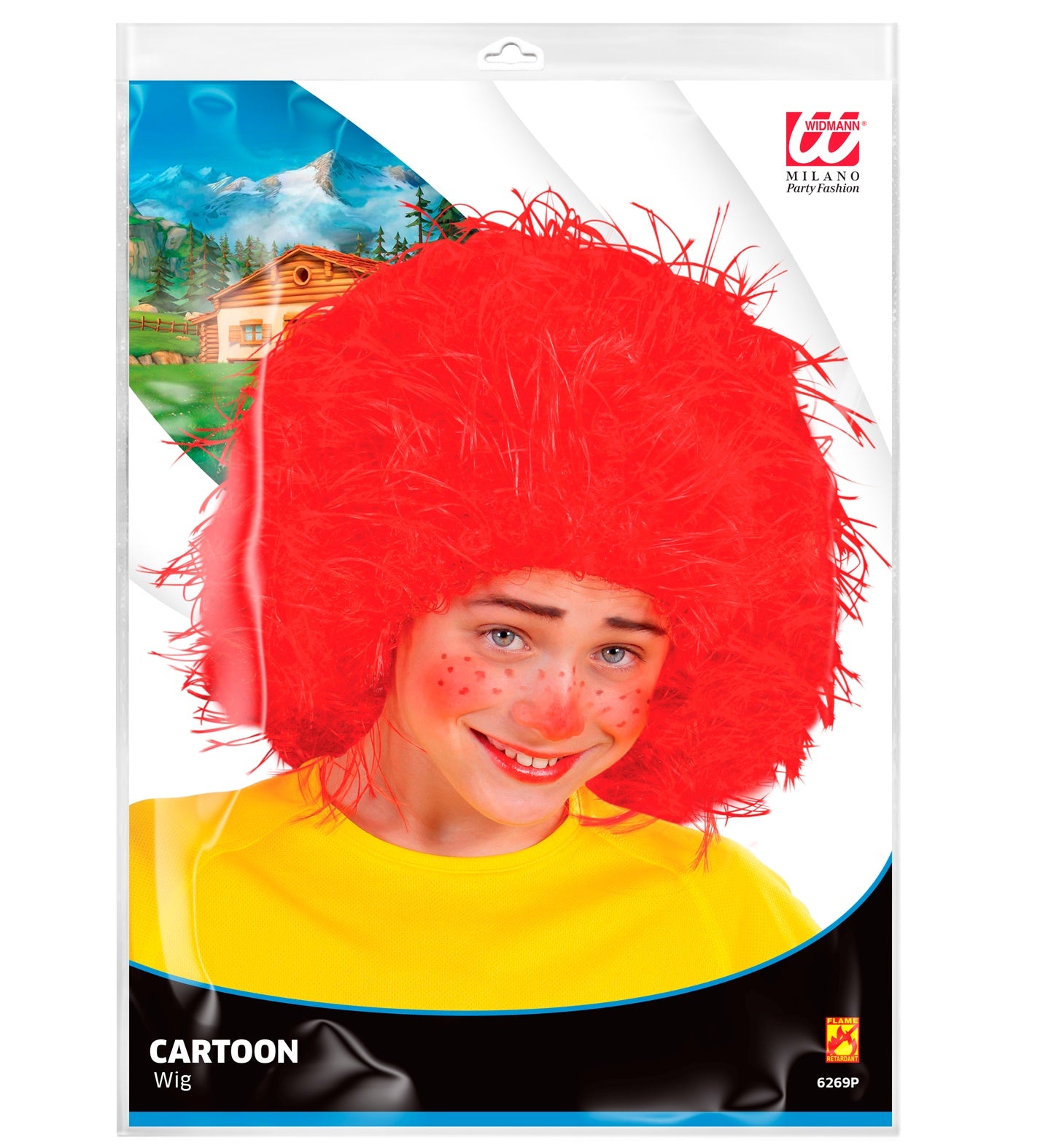 Leuchtend rote Kinderperücke aus Kunsthaar für Kostüme, bequem und elastisch.