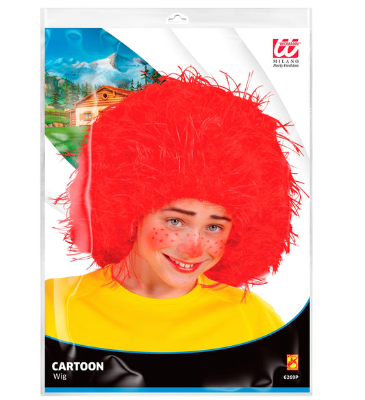 Leuchtend rote Kinderperücke aus Kunsthaar für Kostüme, bequem und elastisch.