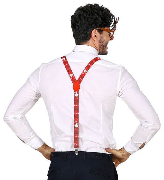 Widmann Weihnachtsset mit Rentierbrille, Hosenträgern und Fliege in festlichen Farben.
