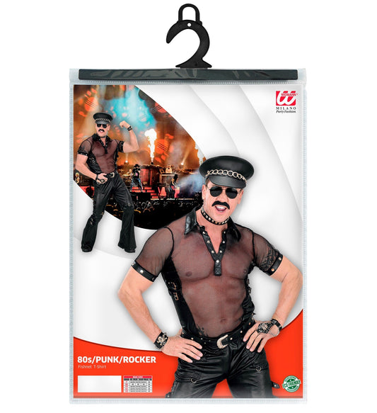 Widmann Rocker Faux Leder & Mesh T-Shirt – Schwarz Slim Fit - Fasnacht24.ch