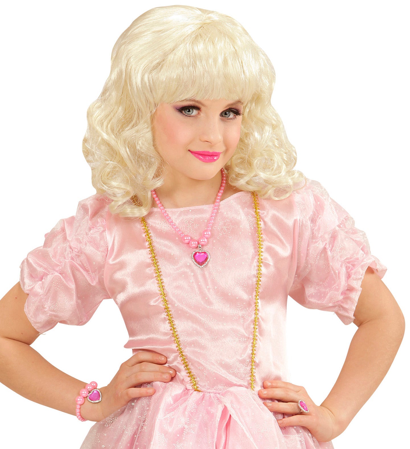 Widmann Rosa Perlen Schmuckset – Halskette, Ohrringe & Ring mit Herzanhänger - Fasnacht24.ch