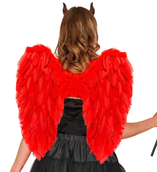 Rote, faltbare Federflügel in 50x50cm, weich und leicht für Kostüme und Events.
