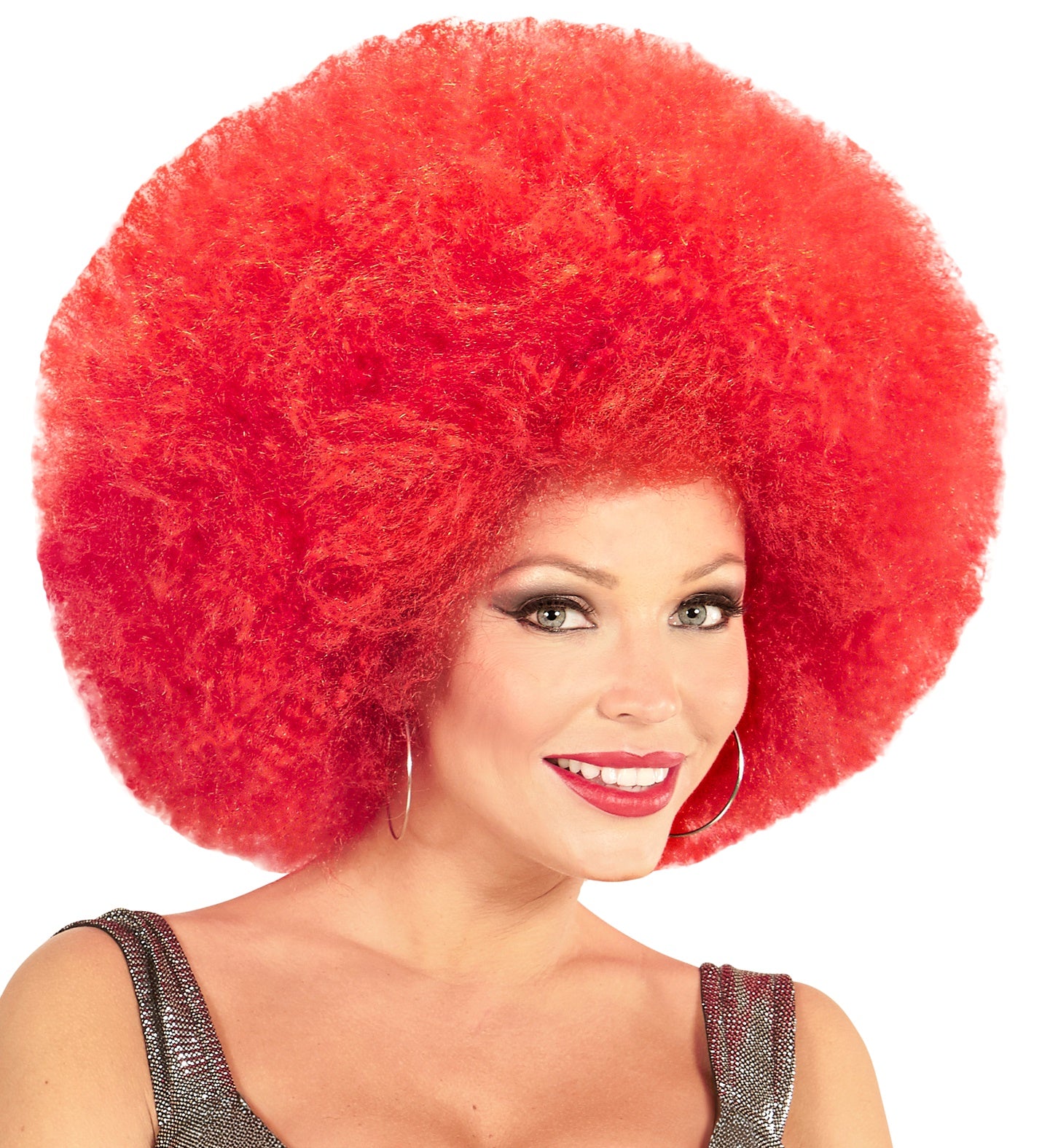 Rote, voluminöse Afro-Perücke mit lockigem Haar, geeignet für Erwachsene und Karneval.