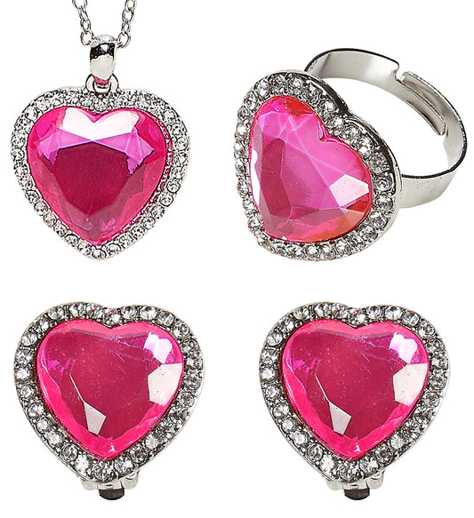 Widmann Schmuckset â Kette, Ohrringe & Ring mit Rosafarbenen Strasssteinen - Fasnacht24.ch