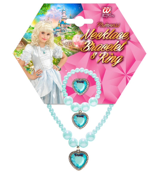 Widmann Perlen Schmuckset â Hellblau | Halskette, Ohrringe & Ring - Fasnacht24.ch