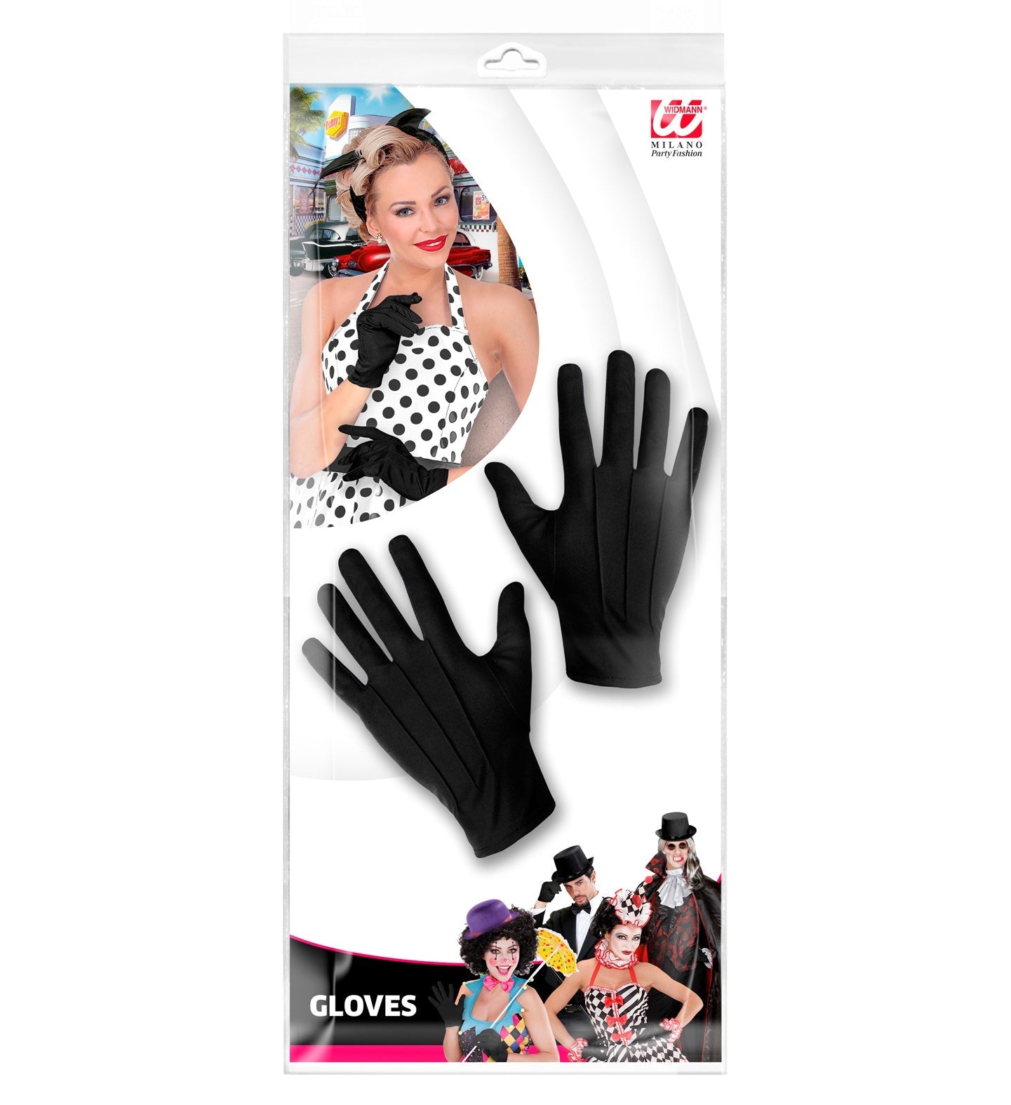 Lange schwarze Unisex-Handschuhe aus glattem Stoff, geeignet für Kostüme und Charaktere.