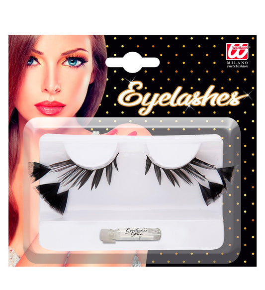 Widmann Schwarze Federwimpern – 3 Federn & Wimpernkleber - Fasnacht24.ch