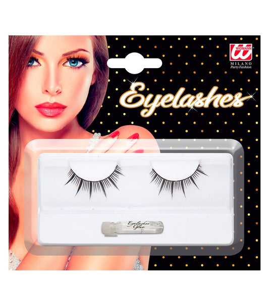 Widmann Schwarze Falsche Wimpern Mit Langen Spitzen Und Kleber - Fasnacht24.ch