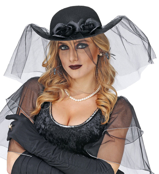 Widmann Hexenhut Schwarz – Witch Hat mit Rosen und Spinnen - Fasnacht24.ch