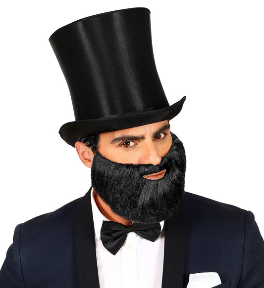 Schwarzer Vollbart aus Kunsthaar mit elastischem Gummiband für vielseitige Kostüme.