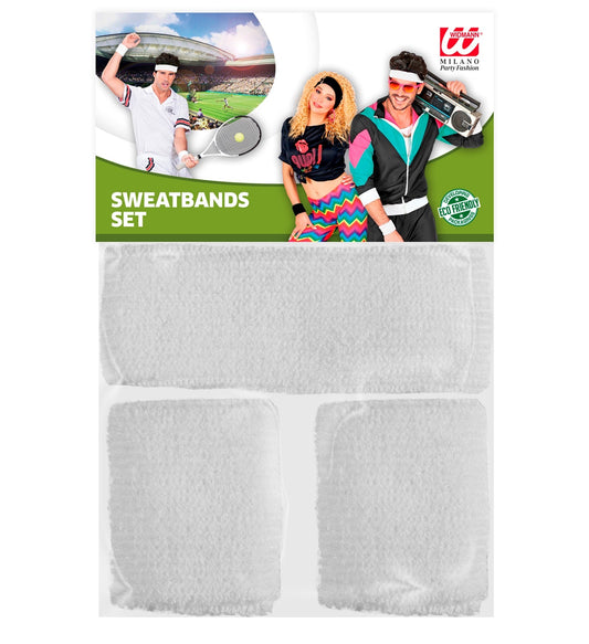 Weißes Widmann Schweißbänder-Set mit Stirnband und zwei Armbändern aus Baumwolle.