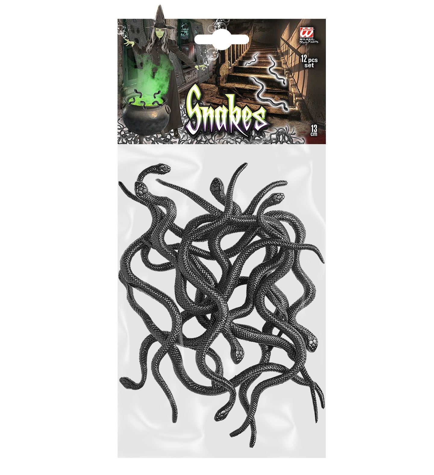 12 realistische Gummischlangen in verschiedenen Posen, ideal für Halloween-Dekoration.