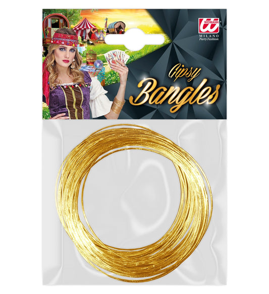 Pack of 40 stackable gold-tone armreifen in plastic packaging.