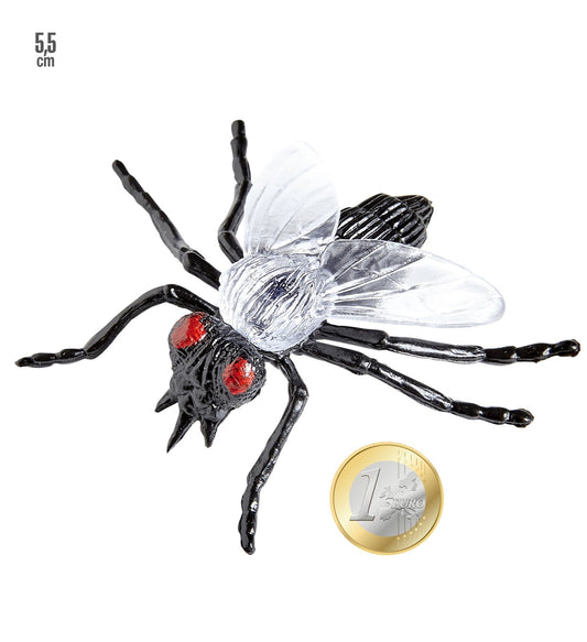 Sechs realistische Kunststofffliegen, je 5,5 cm, für gruselige Halloween-Dekoration.