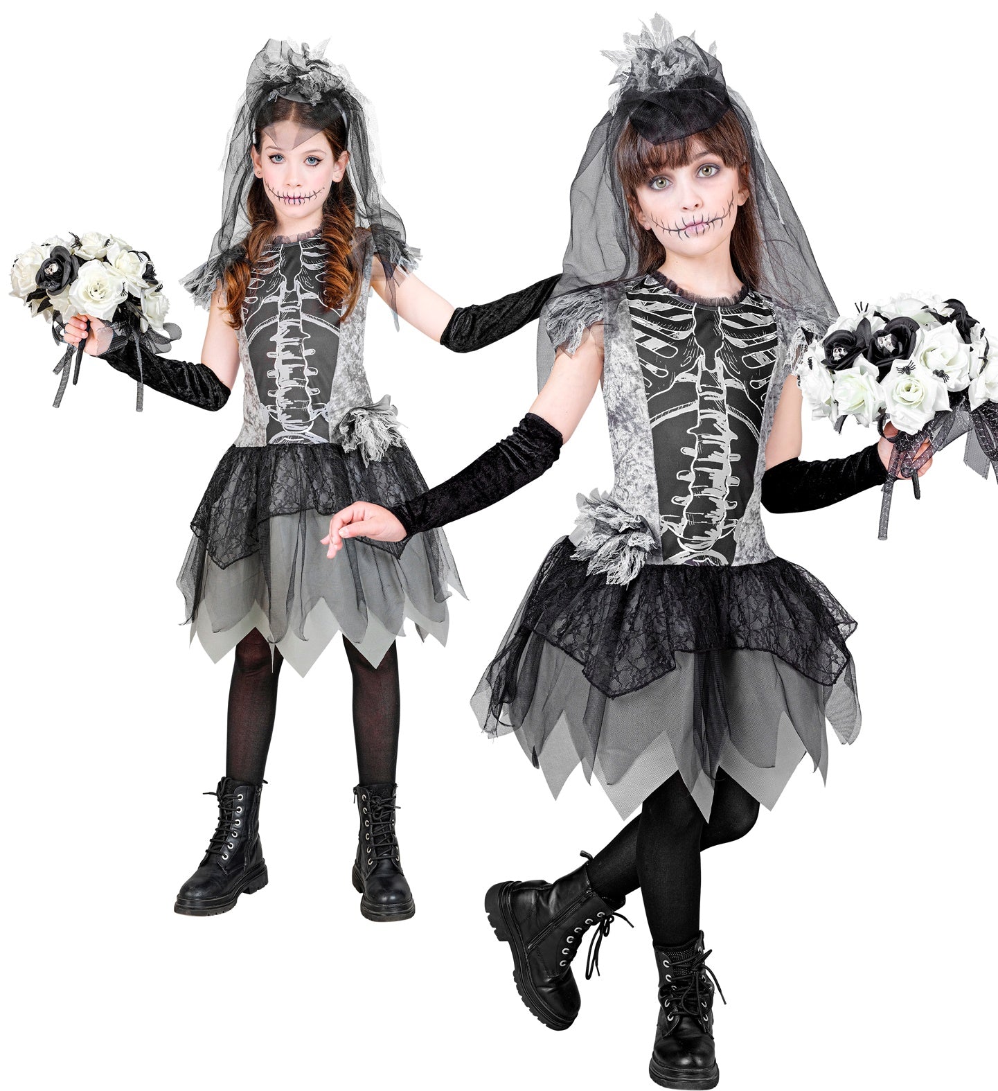 handschuhe skelett kinder Skelett Braut Kostüm Kleid mit Handschuhen & Schleier – Fasnacht24.ch