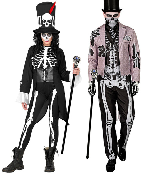 Widmann Gehstock in Knochenoptik mit wackelndem Auge, 110 cm lang, skelettförmig