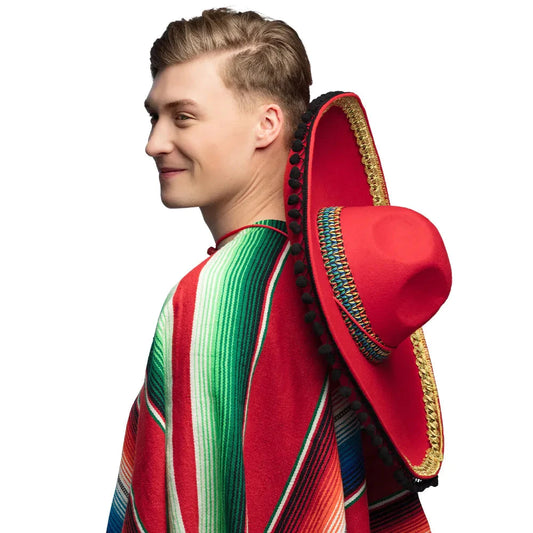 Roter Filz-Sombrero mit breiter bestickter Krempe und 57 cm Kopfumfang