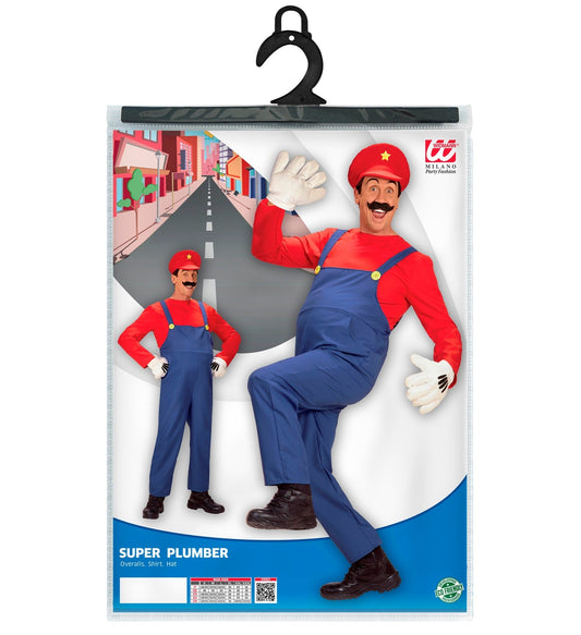 Super Mario Herrenkostüm mit roter Mütze, blauem Overall und rotem Shirt für Herren