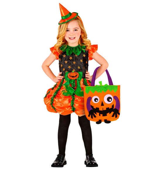 Kürbisförmige Umhängetasche mit verstellbarem Gurt und Reißverschluss für Halloween-Süßigkeiten.