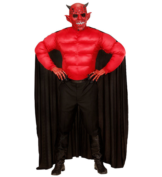 Widmann Teufel Herren Kostüm – Muskelshirt & Satin Umhang - Fasnacht24.ch