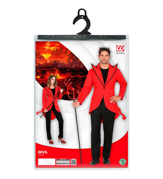 Unisex Teufels Frack in Schwarz mit rotem Innenfutter und scharfen Satinrevers.