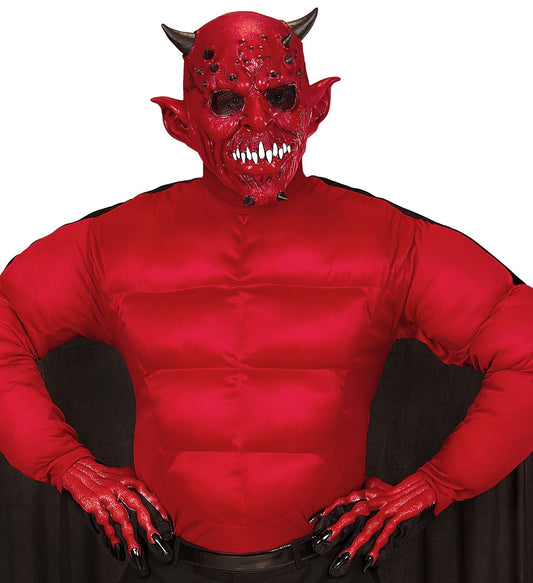 Red 3D devil gloves with realistic demon skin, claws, and textured palms.