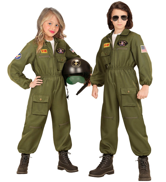 Widmann Top Gun Kampfjetpilot Overall Kinder – Grünes Piloten Kostüm - Fasnacht24.ch