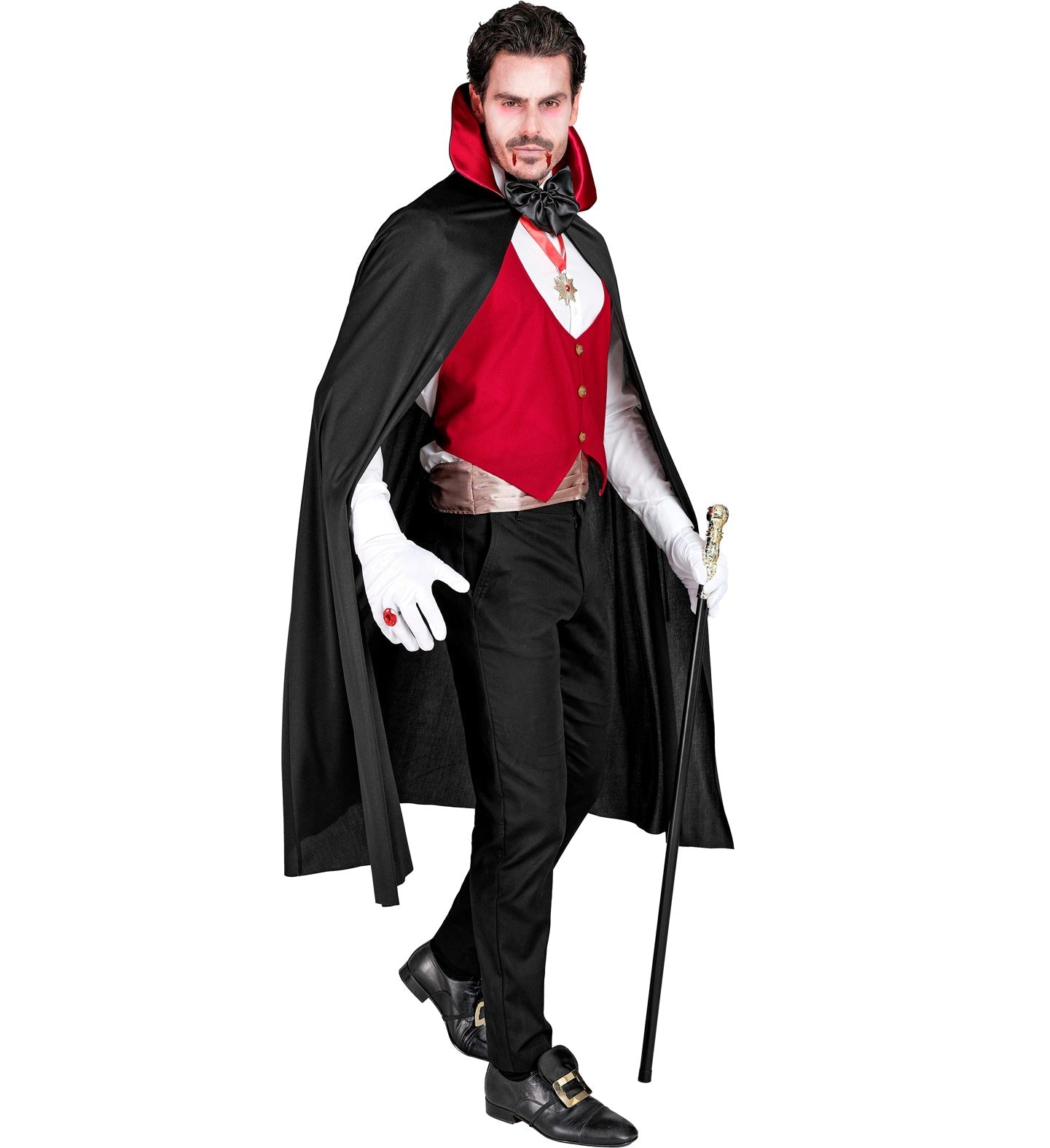 Widmann Vampirkostüm – Herren Vampir Outfit Mit Weste & Cape Schwarz-Rot - Fasnacht24.ch