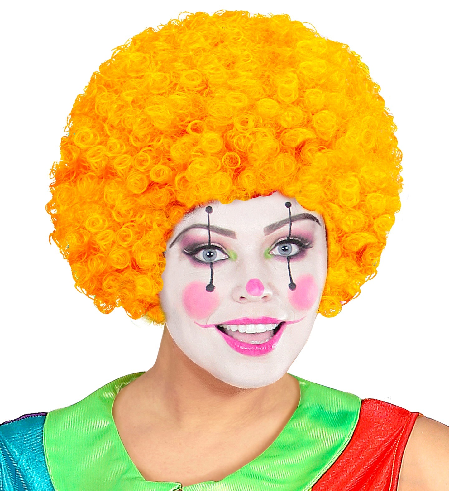 Orange Afro Clown-Perücke aus Kunsthaar mit voluminösem, strubbeligem Look für Erwachsene
