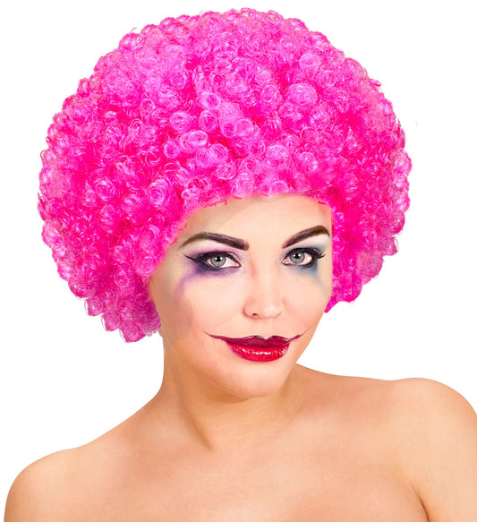 Pink Afro Perücke aus Kunsthaar für Karneval und Partys, mit dichten, atmungsaktiven Haaren.