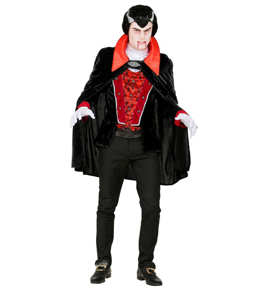 Widmann Viktorianisches Vampir Kostüm – Weste, Jabot & Cape Schwarz/Rot - Fasnacht24.ch