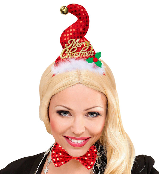 Widmann Weihnachts-Stirnband mit glitzerndem Mini-Hut in Rot und Gold für festliche Anlässe.