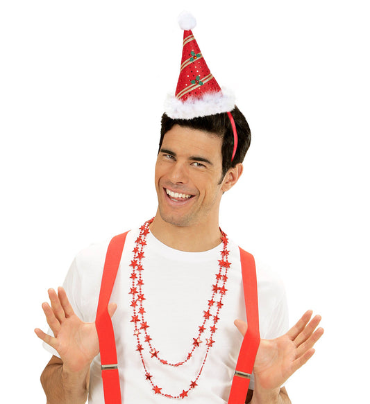 Weihnachtliches Samt-Haarreif mit weißen Marabou-Federn und formbarem Drahtgestell.